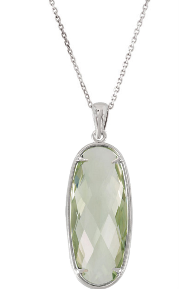 Green quartz double-side checkerboard necklace with 18 inch chain.