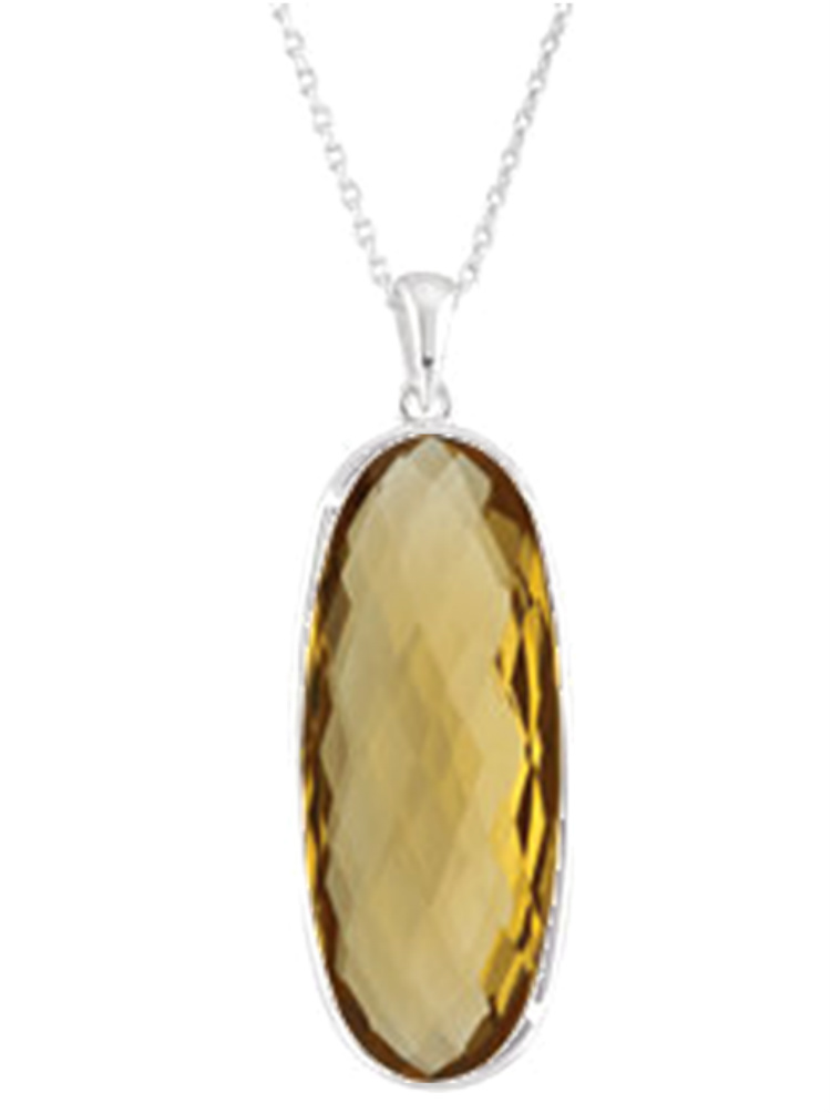 Oval Double-Sided Checkerboard Honey Quartz Sterling Silver Necklace, 18"