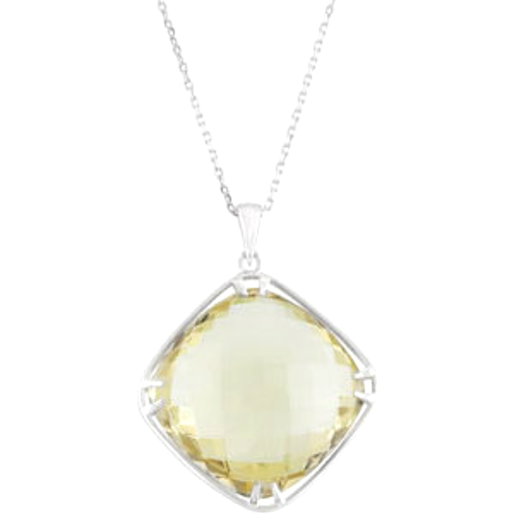 Lemon Quartz Antique Square Double-Sided Checkerboard Sterling Silver Necklace, 18"