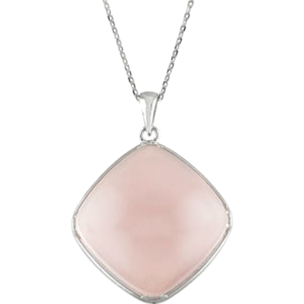 Rose Quartz Cabochon Sterling Silver Necklace, 18"