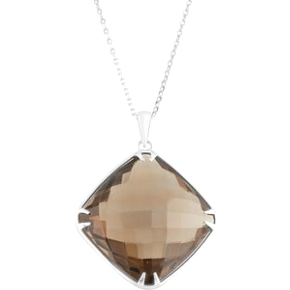 Smoky Quartz Antique Square Double-Sided Checkerboard Sterling Silver Necklace, 18"