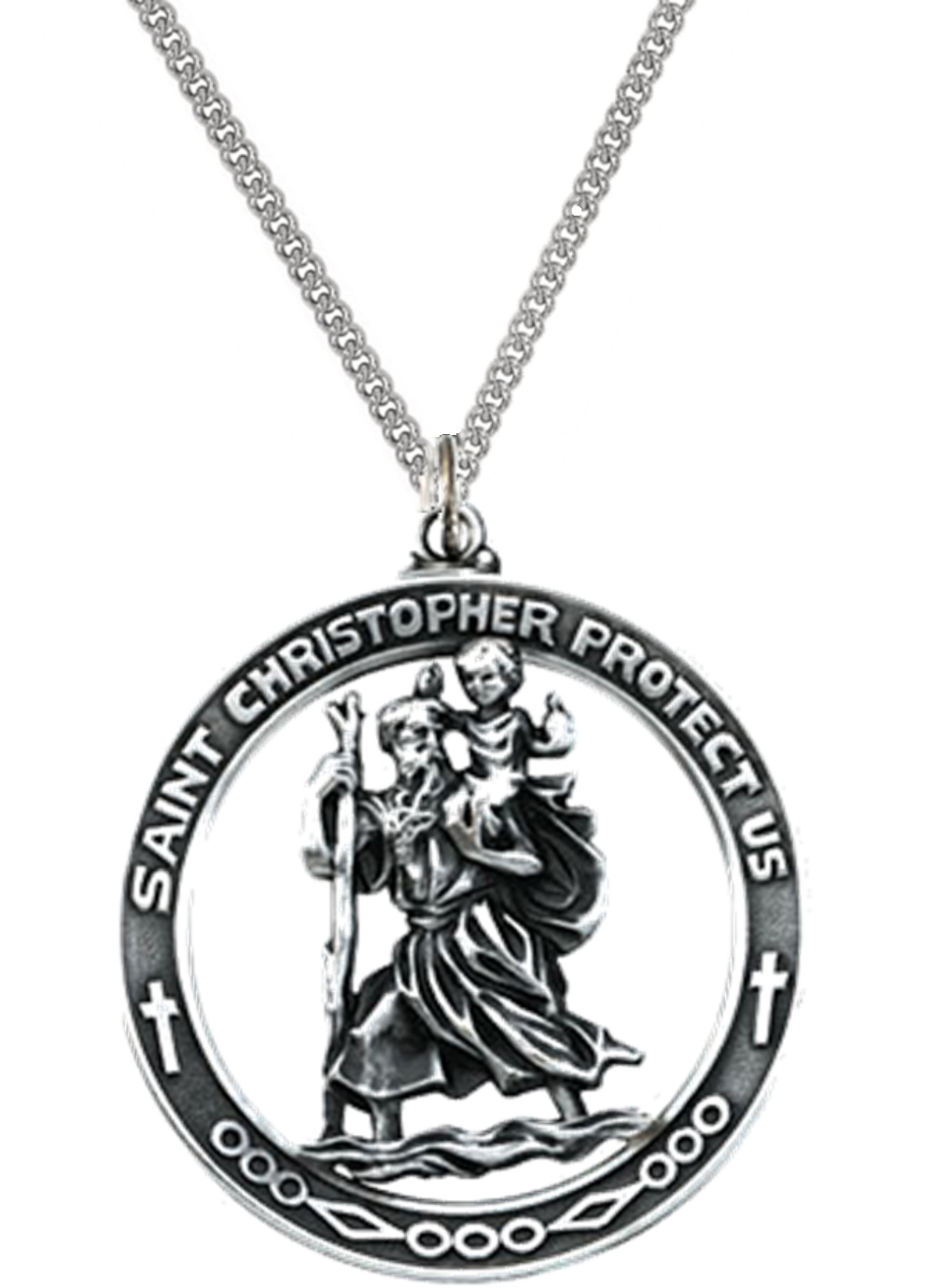 St. Christopher Sterling Silver Necklace, 24".