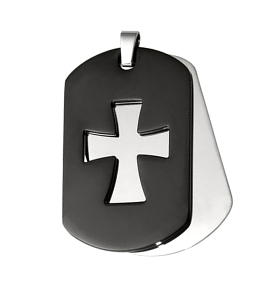 Black IP Stainless Steel Cut-Out Cross Dog Tags