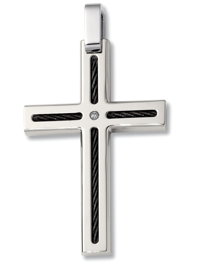 Diamond Titanium Cross with Black Cable Pendant