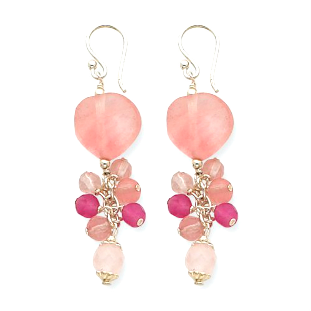 Rose Quartz, Strawberry and Cherry Quartz Dangle Earrings with Sterling Silver French Wires