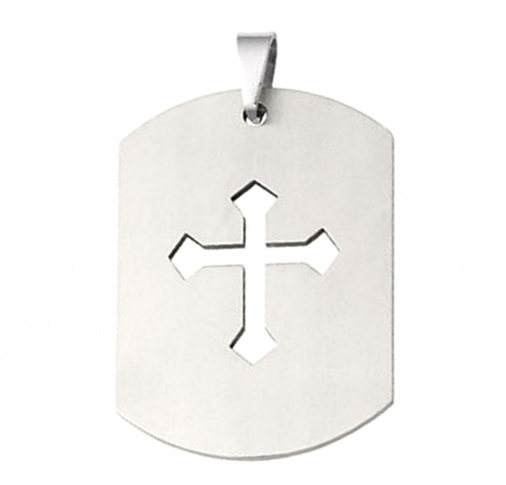 Men's Titanium and Grey Steel Diamond Cross Pendant