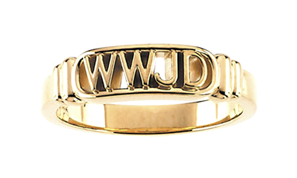 WWJD, What Would Jesus Do Band in 10k Yellow Gold, sizes 4 to 12.