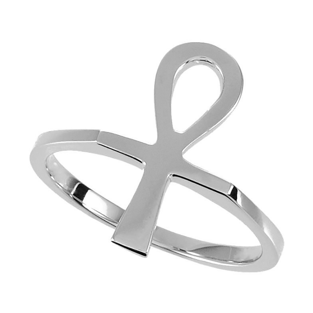 Rhodium plate 14k white gold Ankh ring for men and women.