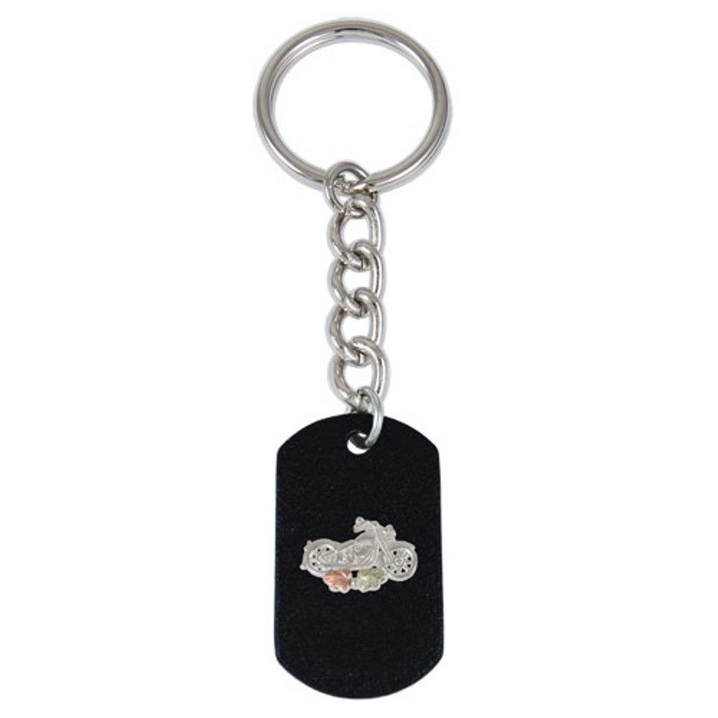 Black and Sterling Silver Motorcycle Keychain with Black Hills Gold Motif