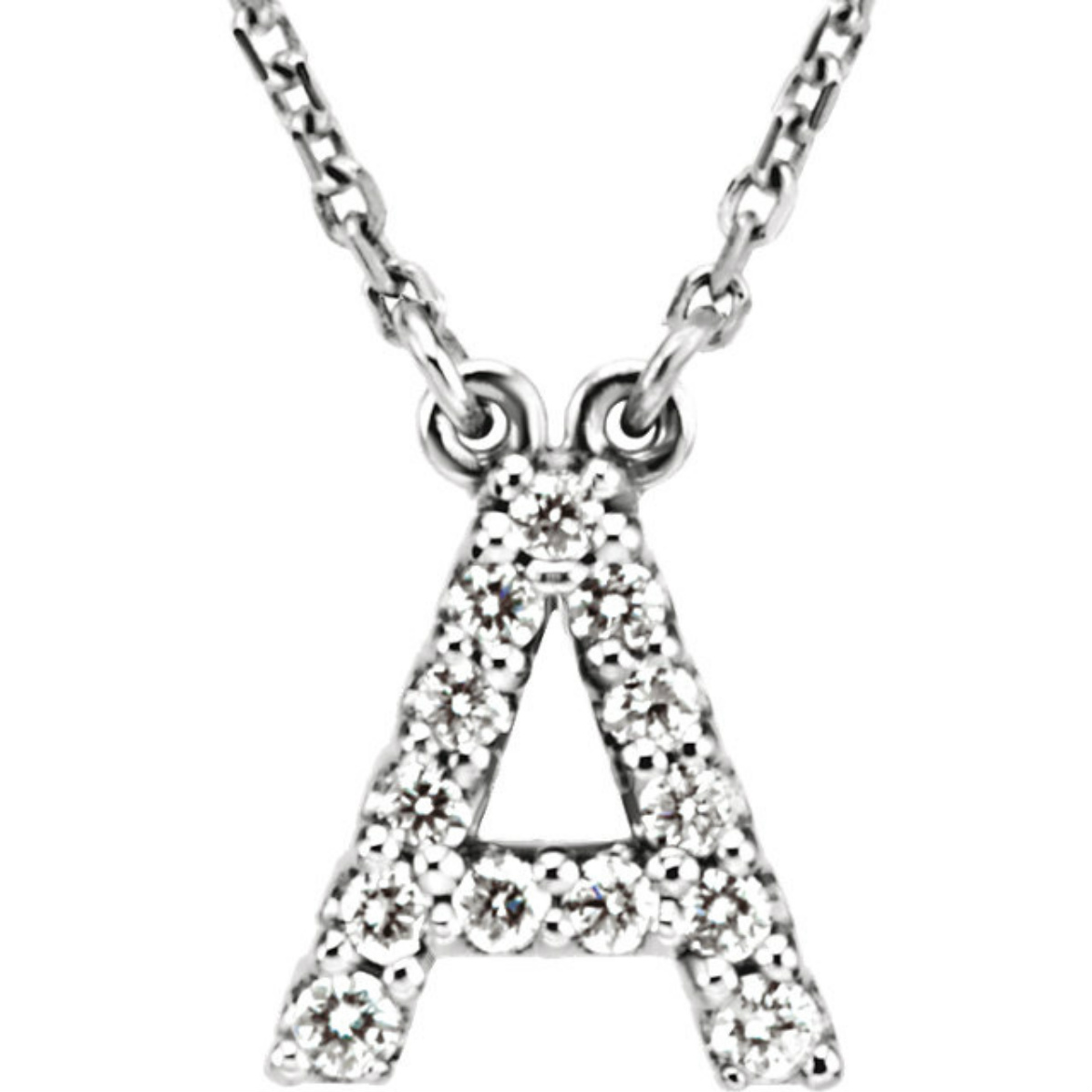 Diamond Initial A Rhodium Plate 14k White Gold Necklace, 16"