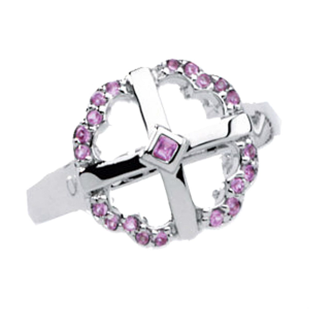 Embraced by God's Love created pink sapphire ring in rhodium plated sterling silver.