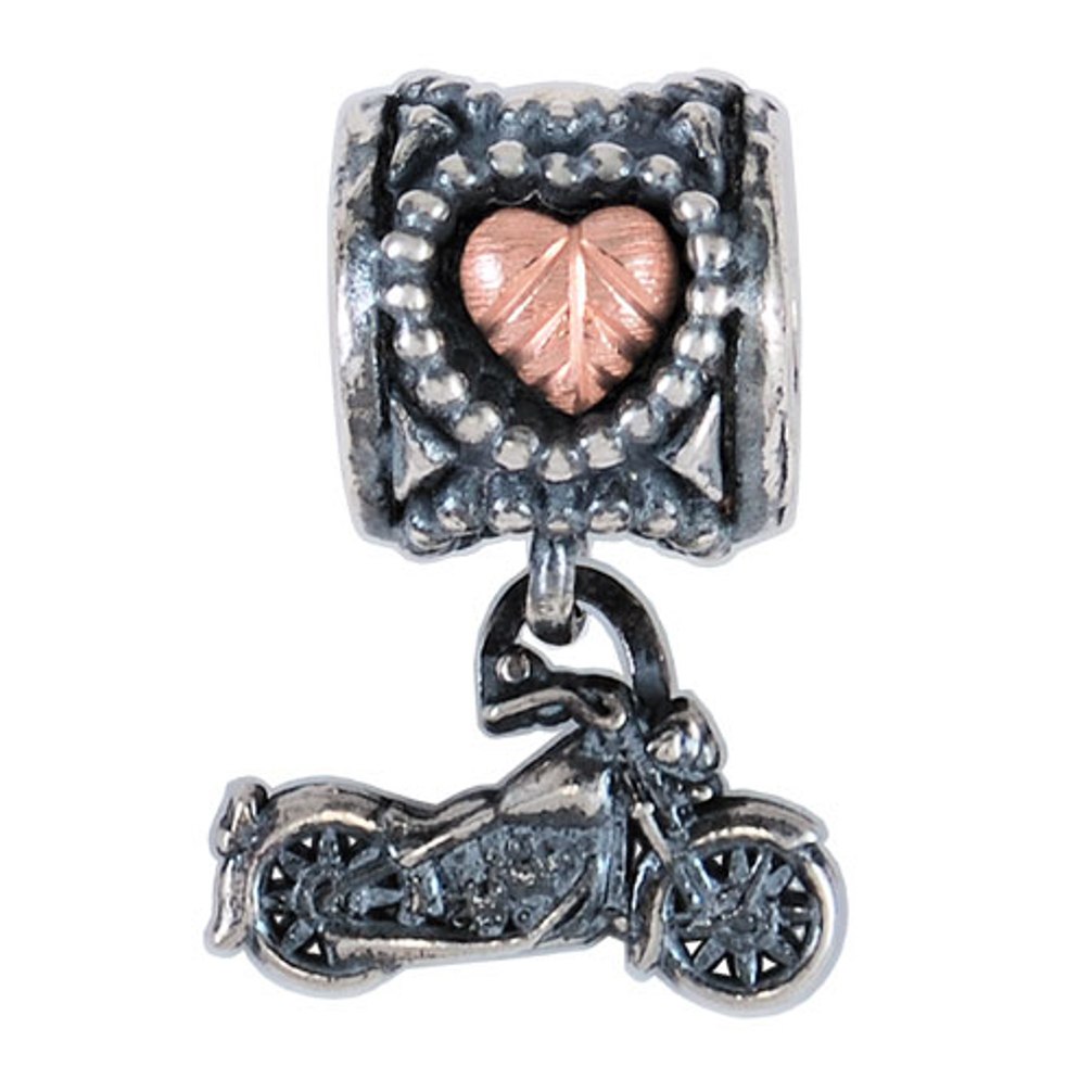 Oxidized Motorcycle Bead Charm with Black Hills Gold Motif