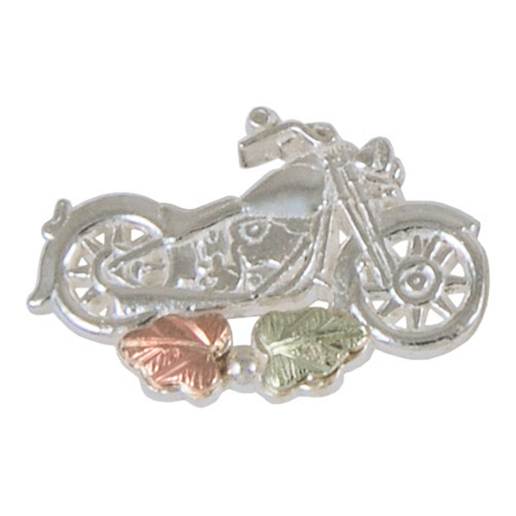 Sterling Silver, 12k Green and Rose Gold Motorcycle Lapel Pin