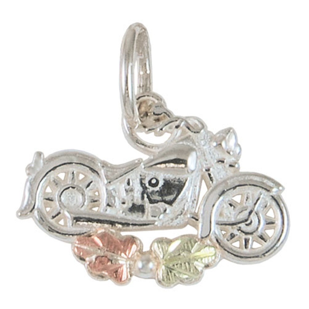 Sterling Silver, 12k Rose and Green Gold Motorcycle Charm