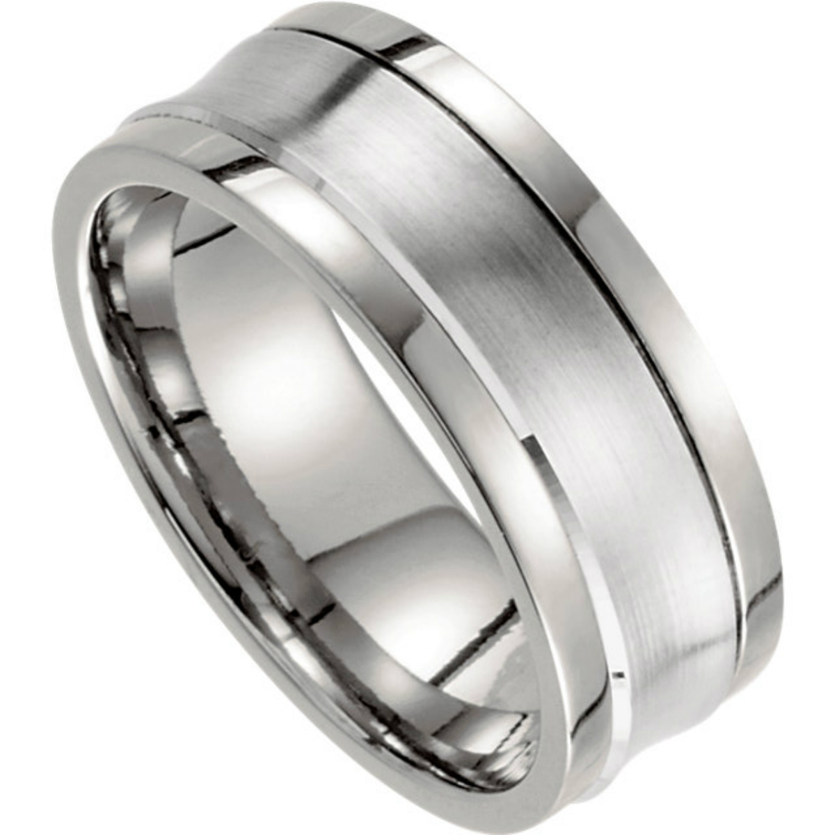 Titanium and Satin 10k White Gold Inlay Comfort Fit Ring