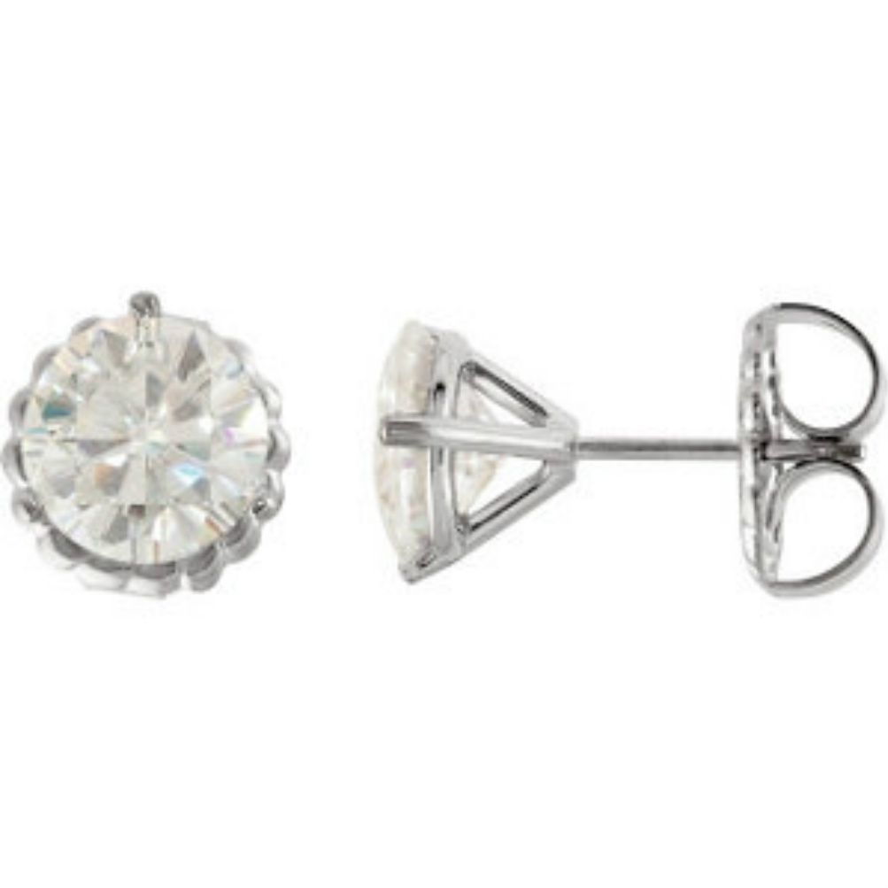 14k White Gold Charles and Colvard Moissanite Solitaire Stud Earrings. 