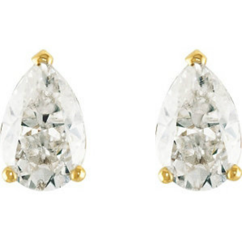 14k Yellow Gold Charles and Colvard Moissanite Pear Solitaire Earrings. 