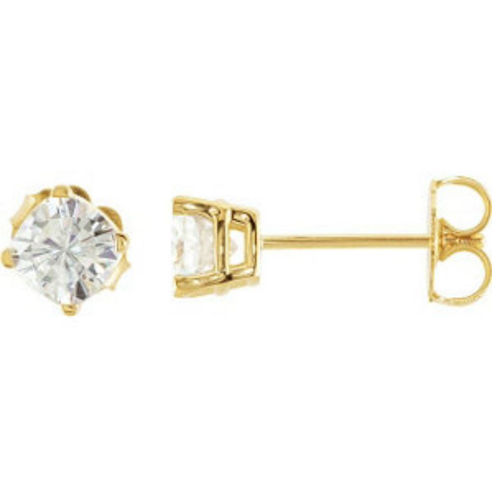 14k Yellow Gold Charles and Colvard Antique Square Moissanite Solitaire Stud Earrings. 