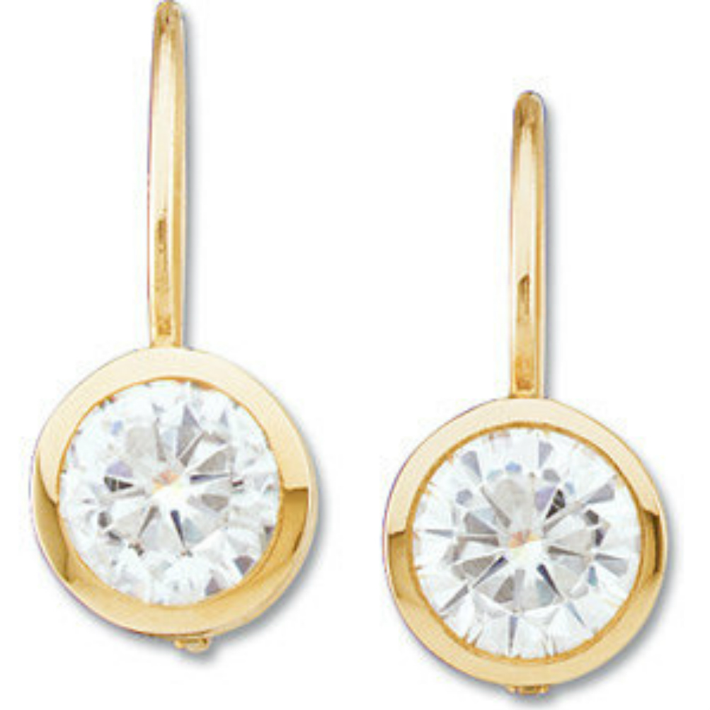 14k Yellow Gold Charles and Colvard Moissanite Solitaire Lever Back Earrings. 