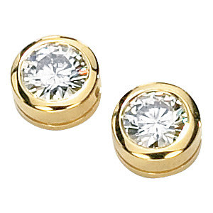 14k Yellow Gold Charles and Colvard Moissanite Solitaire Stud Earrings. 