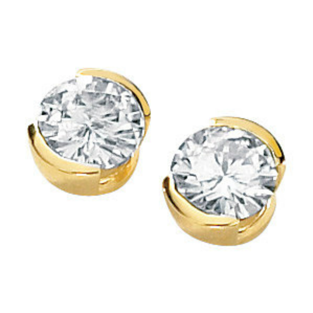 14k Yellow Gold Charles and Colvard Moissanite Solitaire Stud Earrings. 