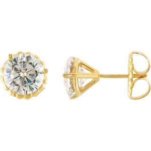 14k Yellow Gold Charles and Colvard Moissanite Solitaire Stud Earrings. 