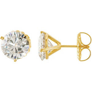 14k Yellow Gold Charles and Colvard Moissanite Solitaire Stud Earrings. 