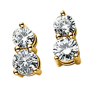 14k Yellow Gold Charles and Colvard Moissanite Two Stone Round Earrings. 