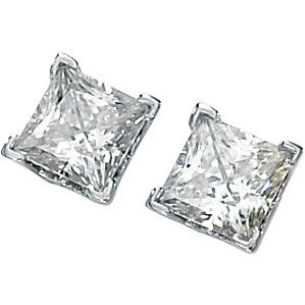 14k Yellow Gold Charles and Colvard Princess Cut Moissanite Scroll Earrings. 