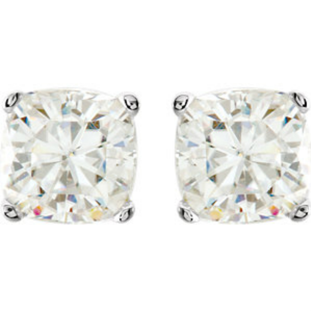 14k white gold Forever Brilliant antique square earrings, the cut on the antique square is much more brilliant than the princess cut. 