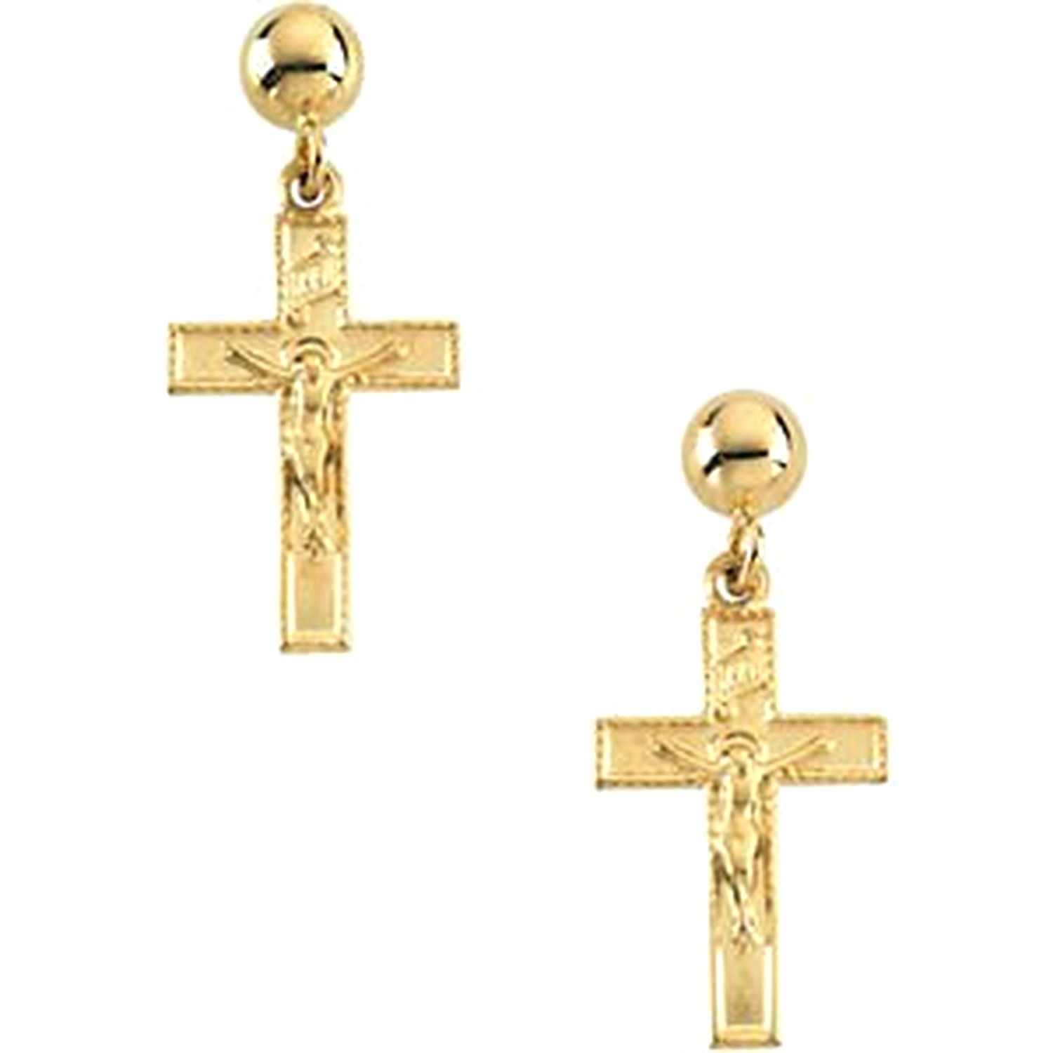 14k Yellow Gold Crucifix Ball Earrings