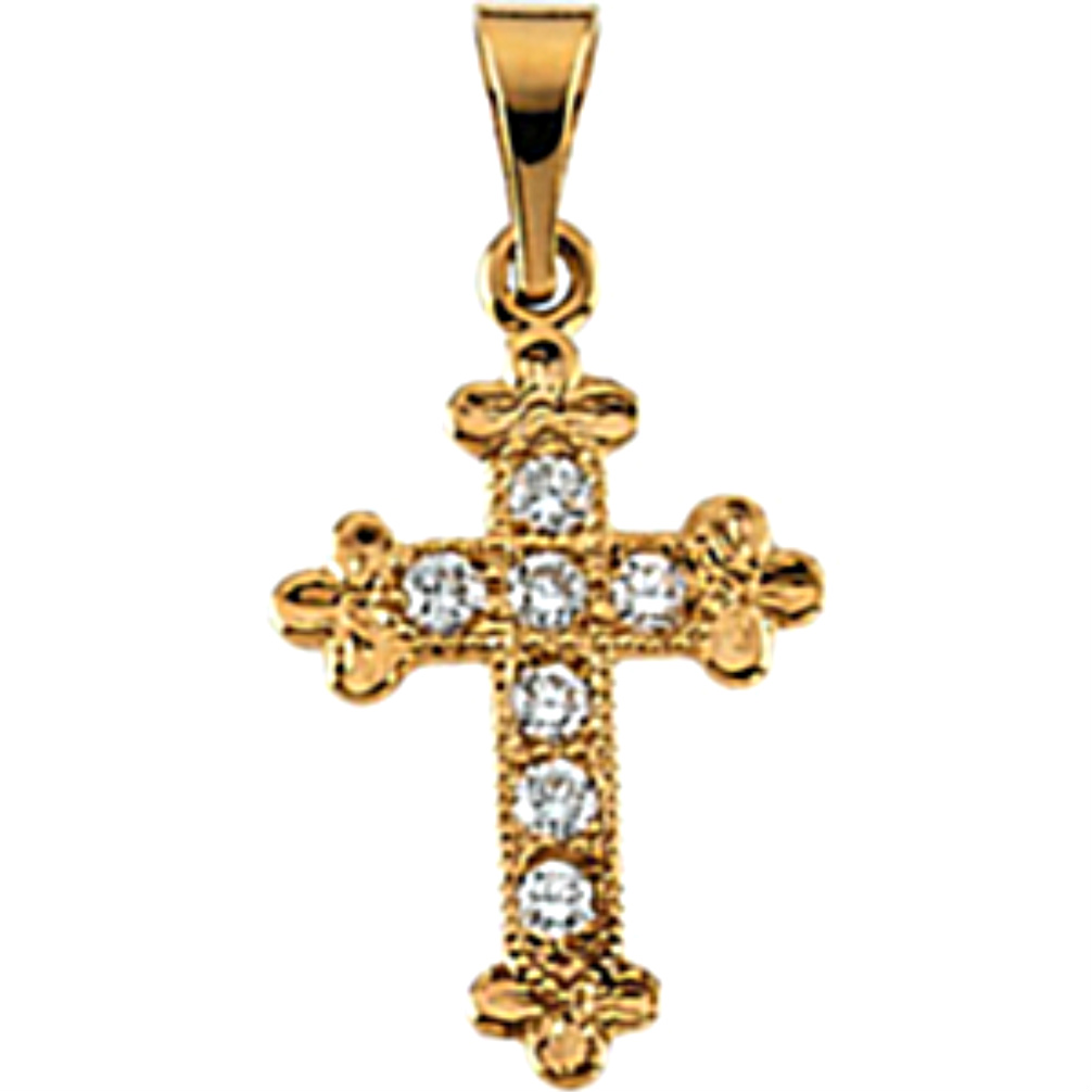 14k Yellow Gold Diamond Cross Pendant. 