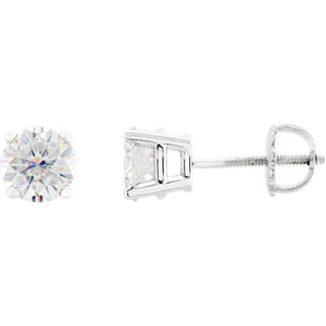 14k White Gold Charles and Colvard Moissanite Solitaire Stud Earrings. 