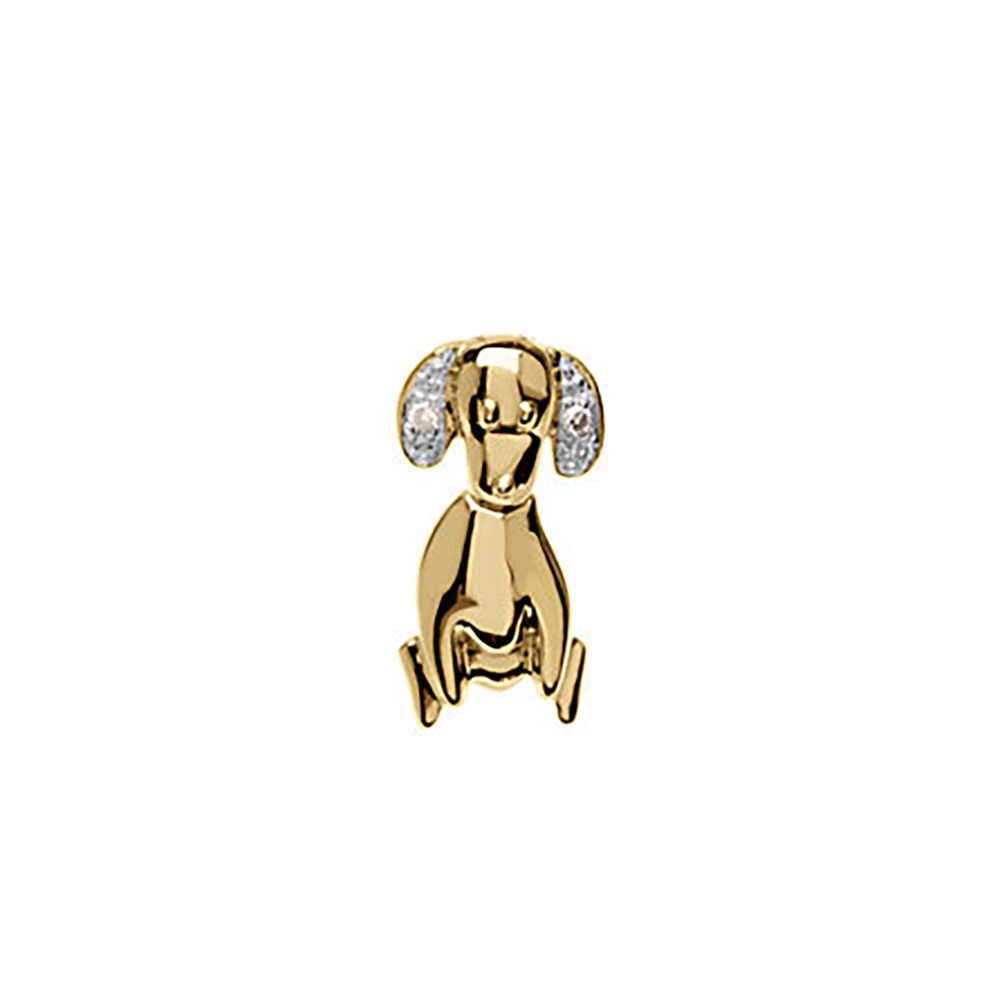 Girl's Diamond Daisy The Dog Waggles Wiggles and Jiggle Pendant, Rhodium Plated 14k Yellow Gold. 