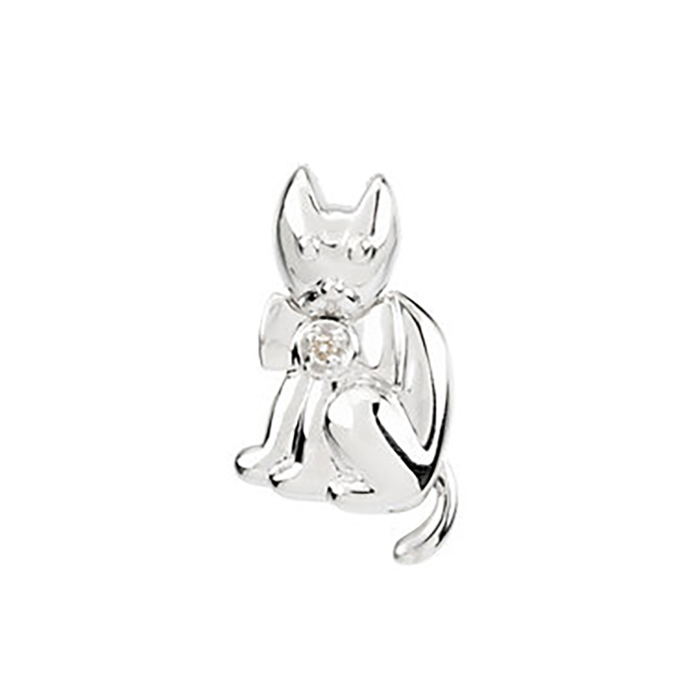 Girl's Diamond Cassandra The Cat Waggles Wiggles and Jiggle Pendant, 14k White Gold. 