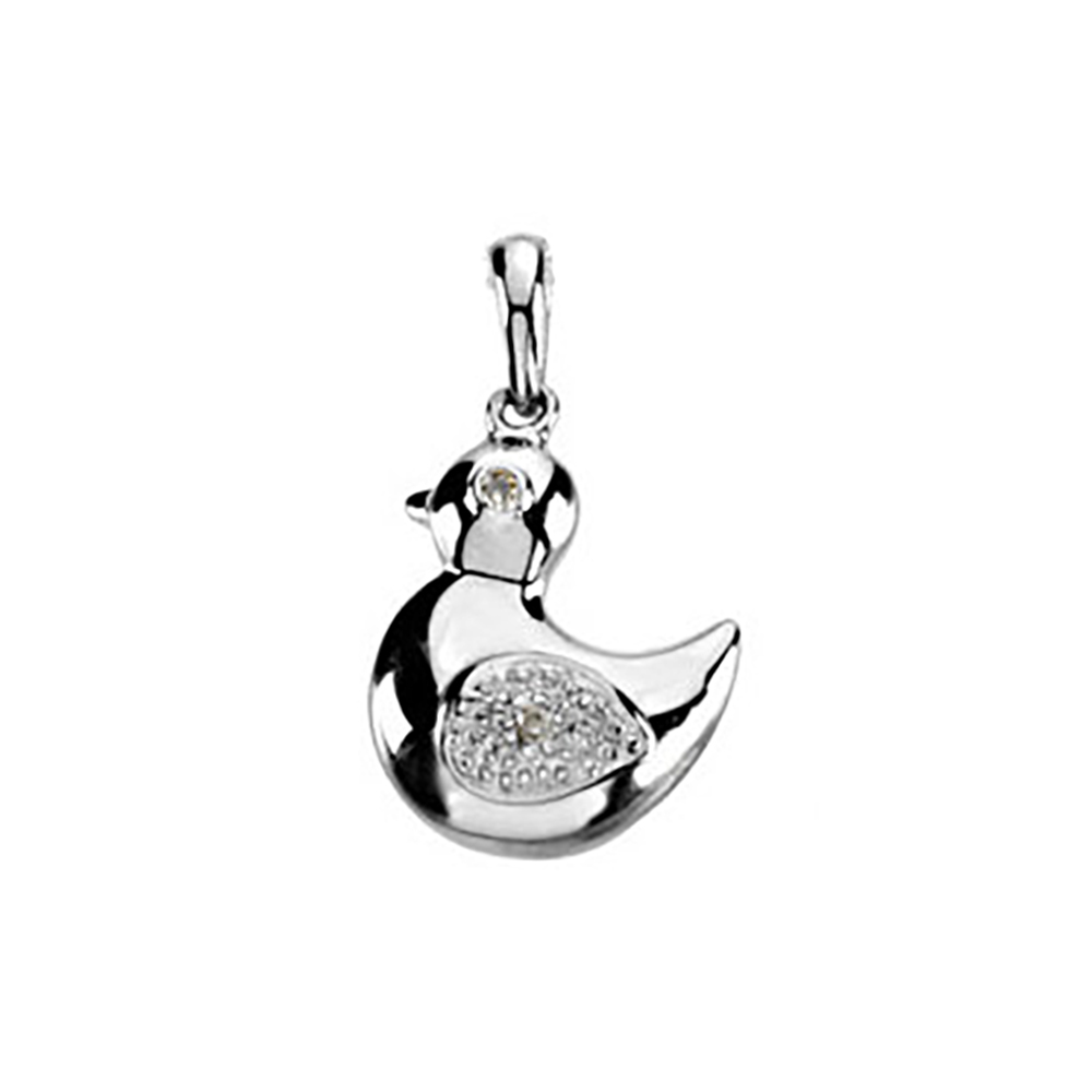 Girl's Diamond Dede The Duck Waggles Wiggles and Jiggle Pendant, Sterling Silver. 