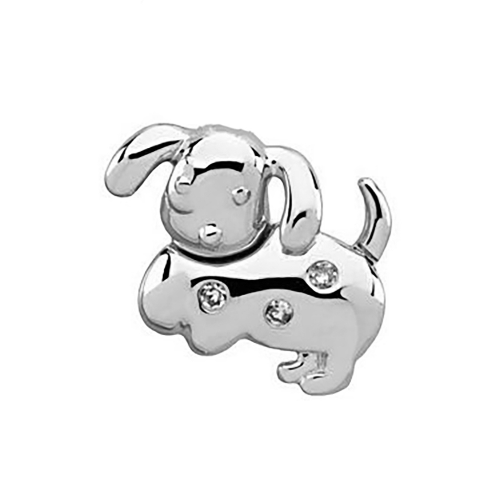 Girl's Diamond Dottie The Dog Waggles Wiggles and Jiggle Pendant, 14k White Gold. 