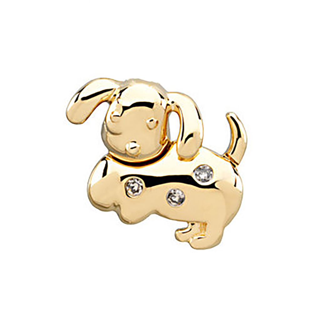 Girl's Diamond Dottie The Dog Waggles Wiggles and Jiggle Pendant, 14k Yellow Gold. 