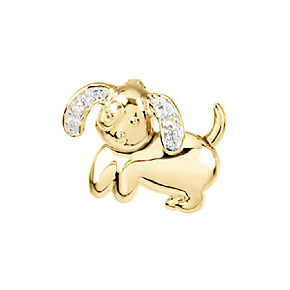 Girl's Diamond Danny The Dog Waggles Wiggles and Jiggle Pendant, Rhodium Plated 14k Yellow Gold Plated. 