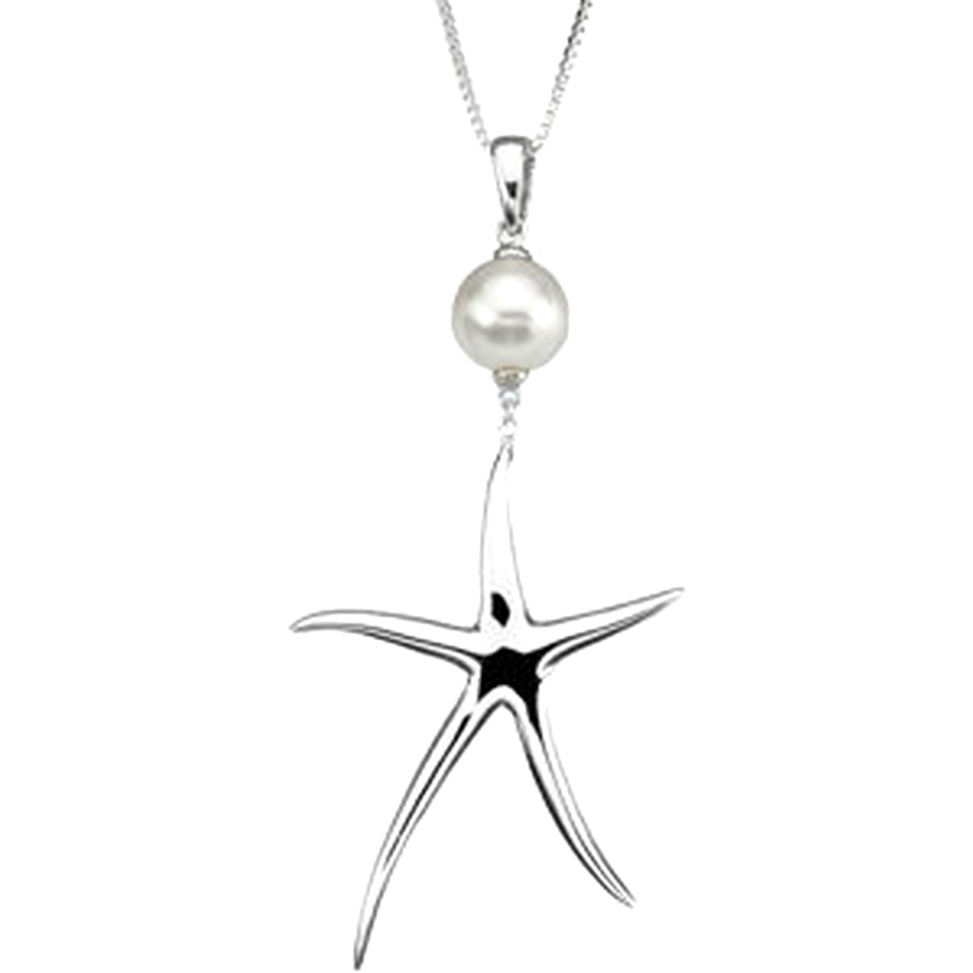 White Freshwater Cultured Pearl and Starfish Pendant Necklace. 