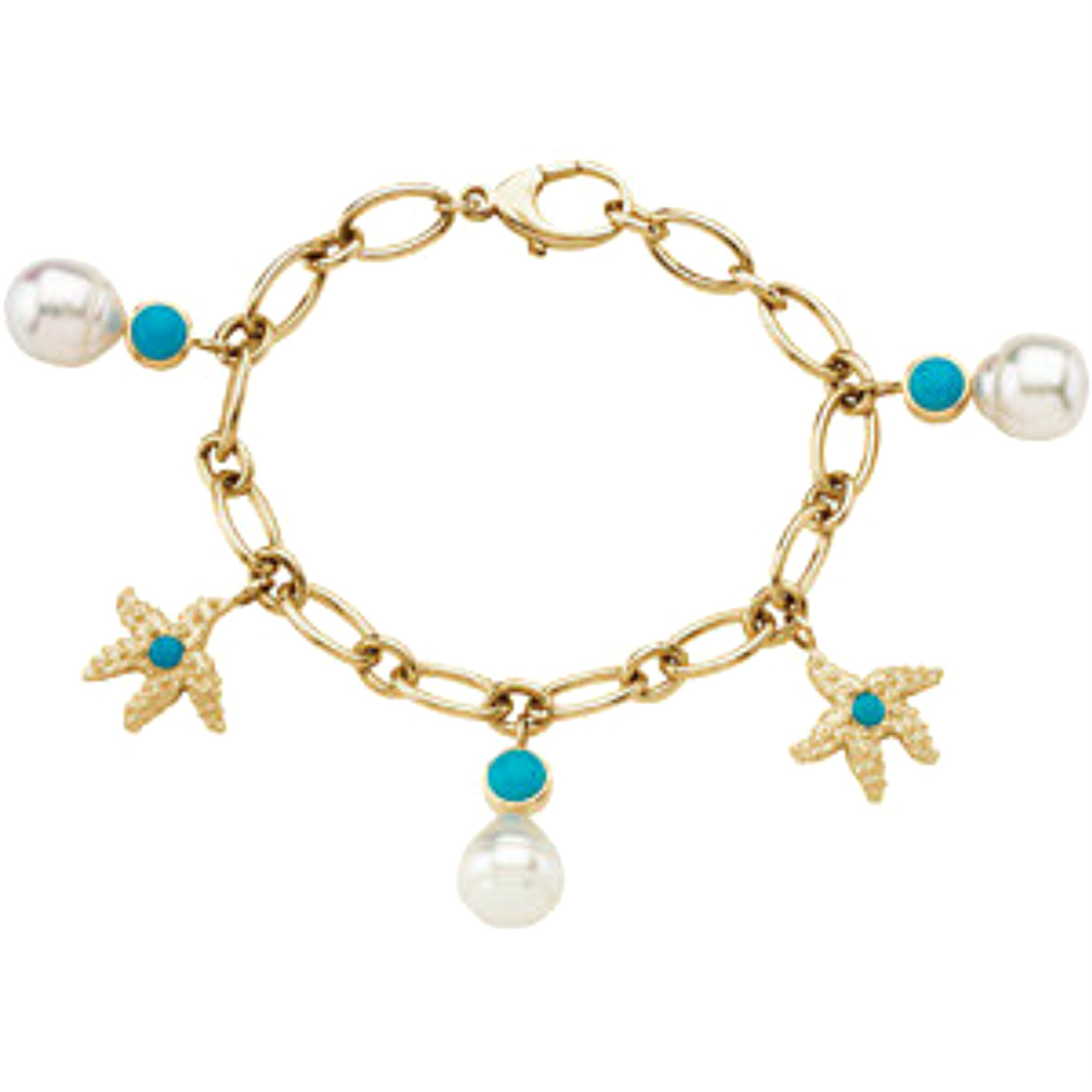 Paspaley South Sea Cultured Pearl and Genuine Turquoise Charm Bracelet.