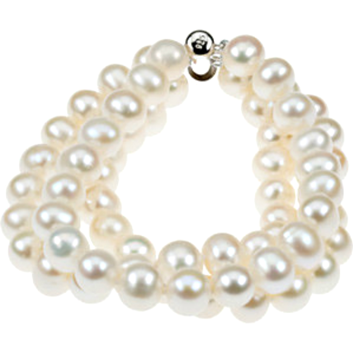 8-9mm Freshwater Cultured Pearl Triple Strand Bracelet, Sterling Silver. 