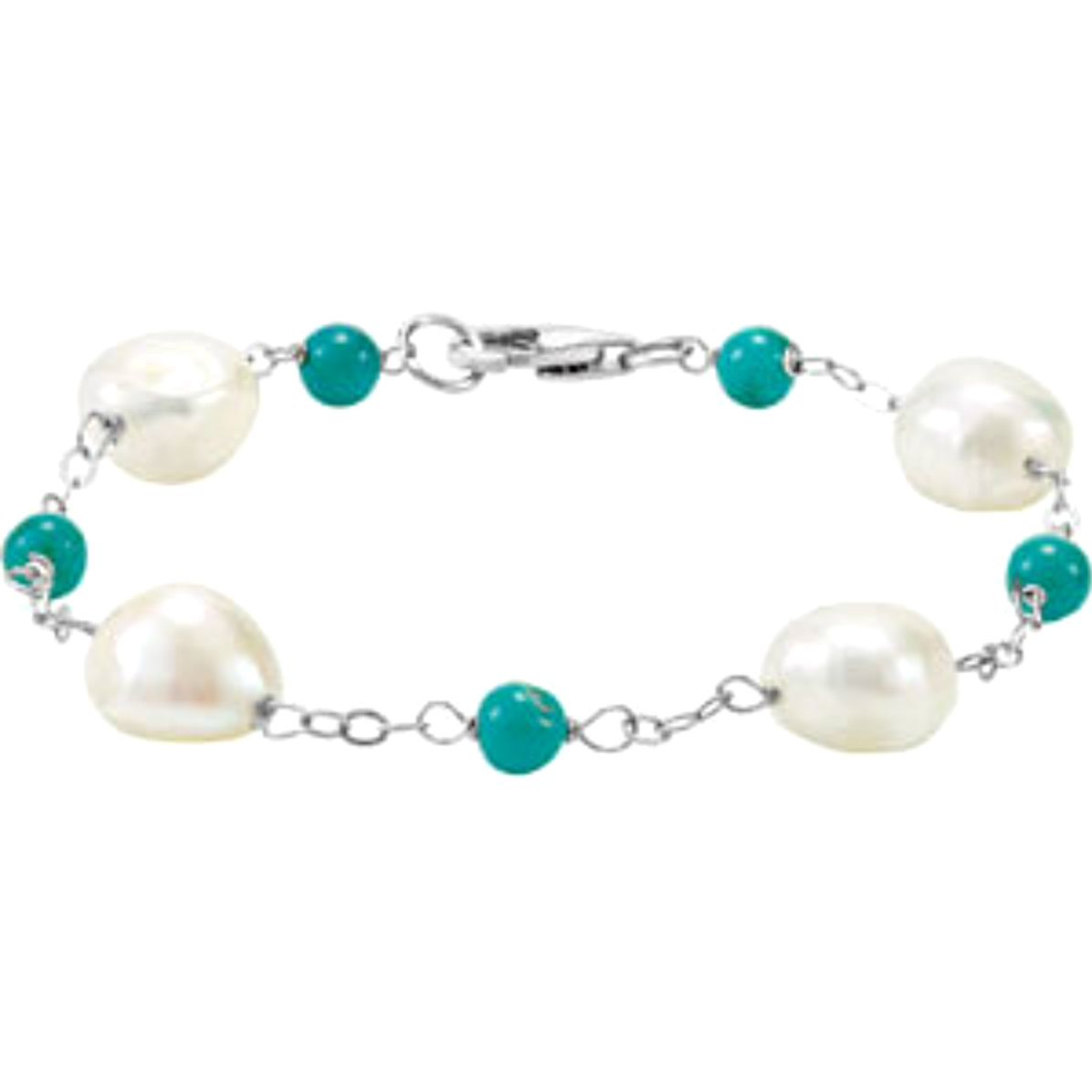 Freshwater Cultured Pearl and Turquoise Bracelet. 