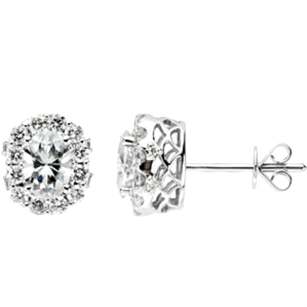 Classic Moissanite and Diamond Halo-Style Earrings.  