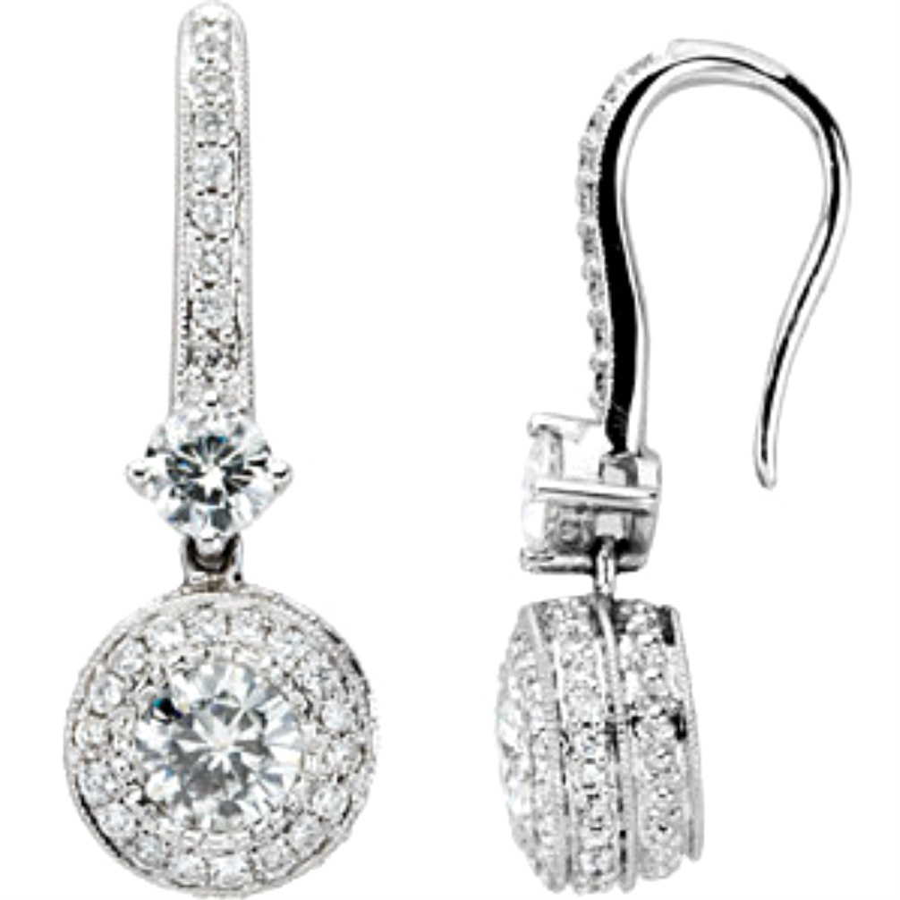 Forever Classic Moissanite and Diamond Halo-Style Earrings. 