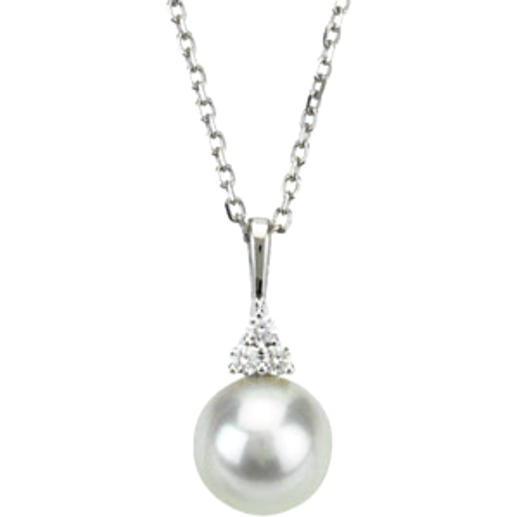 Freshwater Cultured Pearl and Diamond Necklace. 