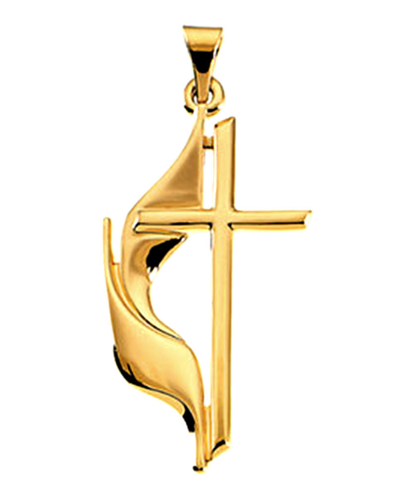 Methodist Cross Pendant, 14k Yellow Gold, 30.00MM High. 