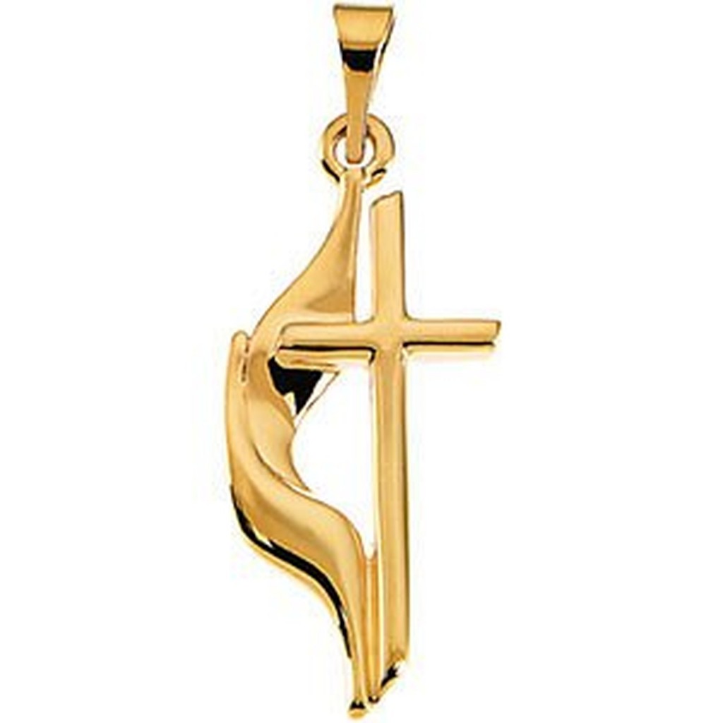 14k Yellow Gold Methodist Cross Pendant. 