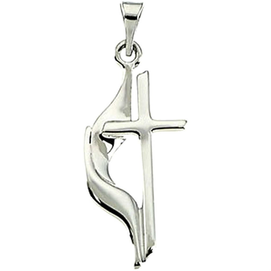 14k White Gold Methodist Cross Pendant. 