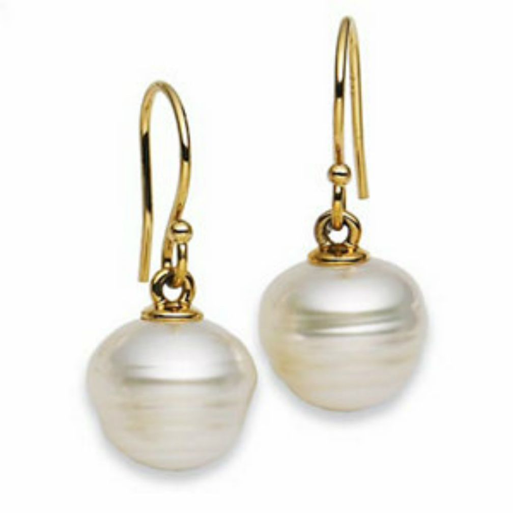 South Sea Cultured Circle Pearl Earrings, 10MM, 14k Yellow Gold. 